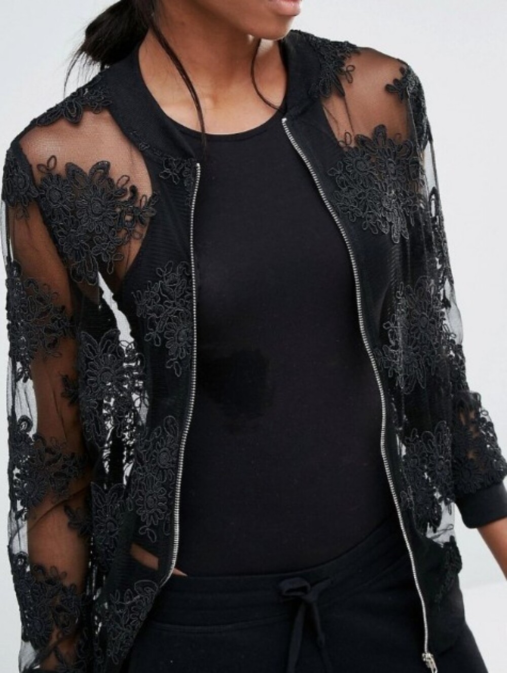 Missguided Celebrity WornUnlined Lace Bomber Style Jacket With Embroidery Sz 10